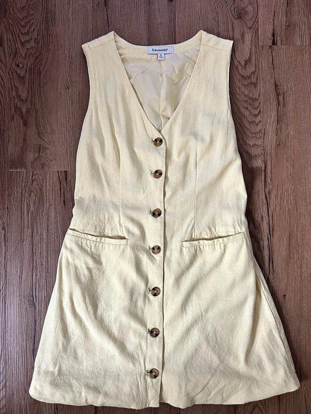 Francesca'Small Button Front Mini Dress in Yellow Size Small